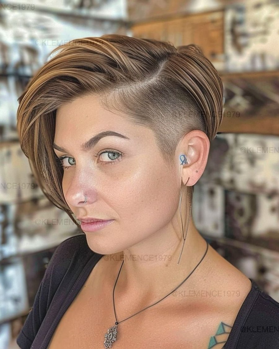 Asymmetrical long pixie with shaved side