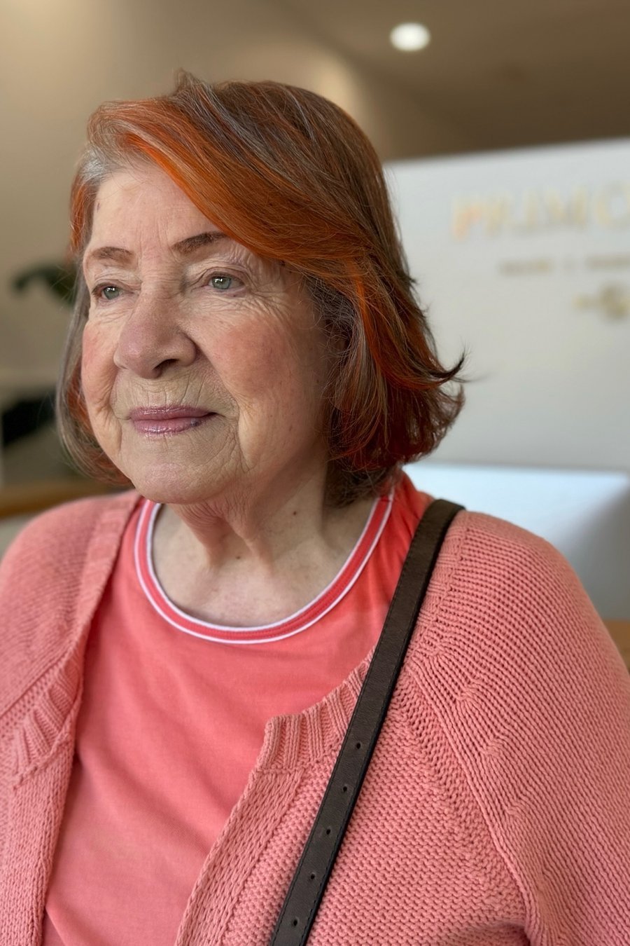 Copper Lob medium length hairstyle for women over 70