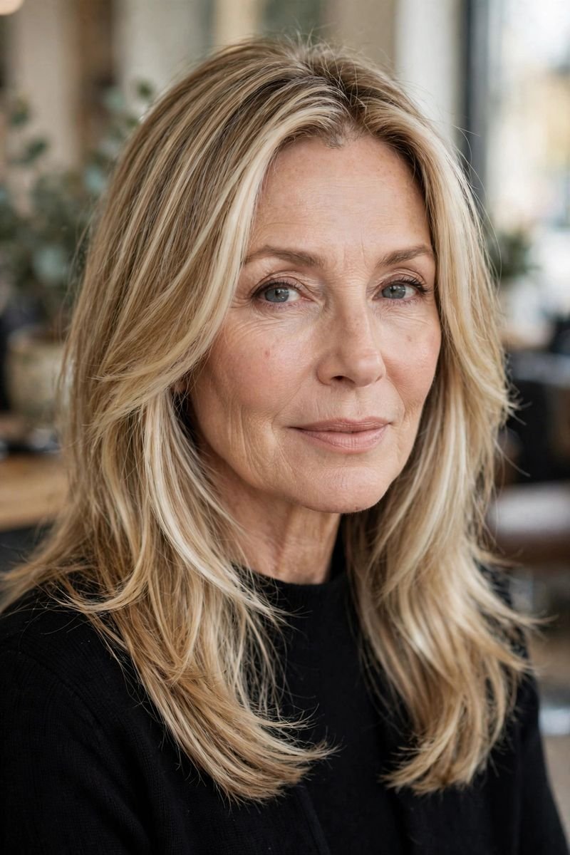 Blonde hair color idea for women over 50: Face-Framing Bright Blonde (Money Piece)