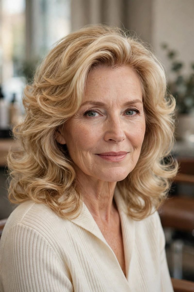 Blonde hair color idea for women over 50: Buttery Blonde