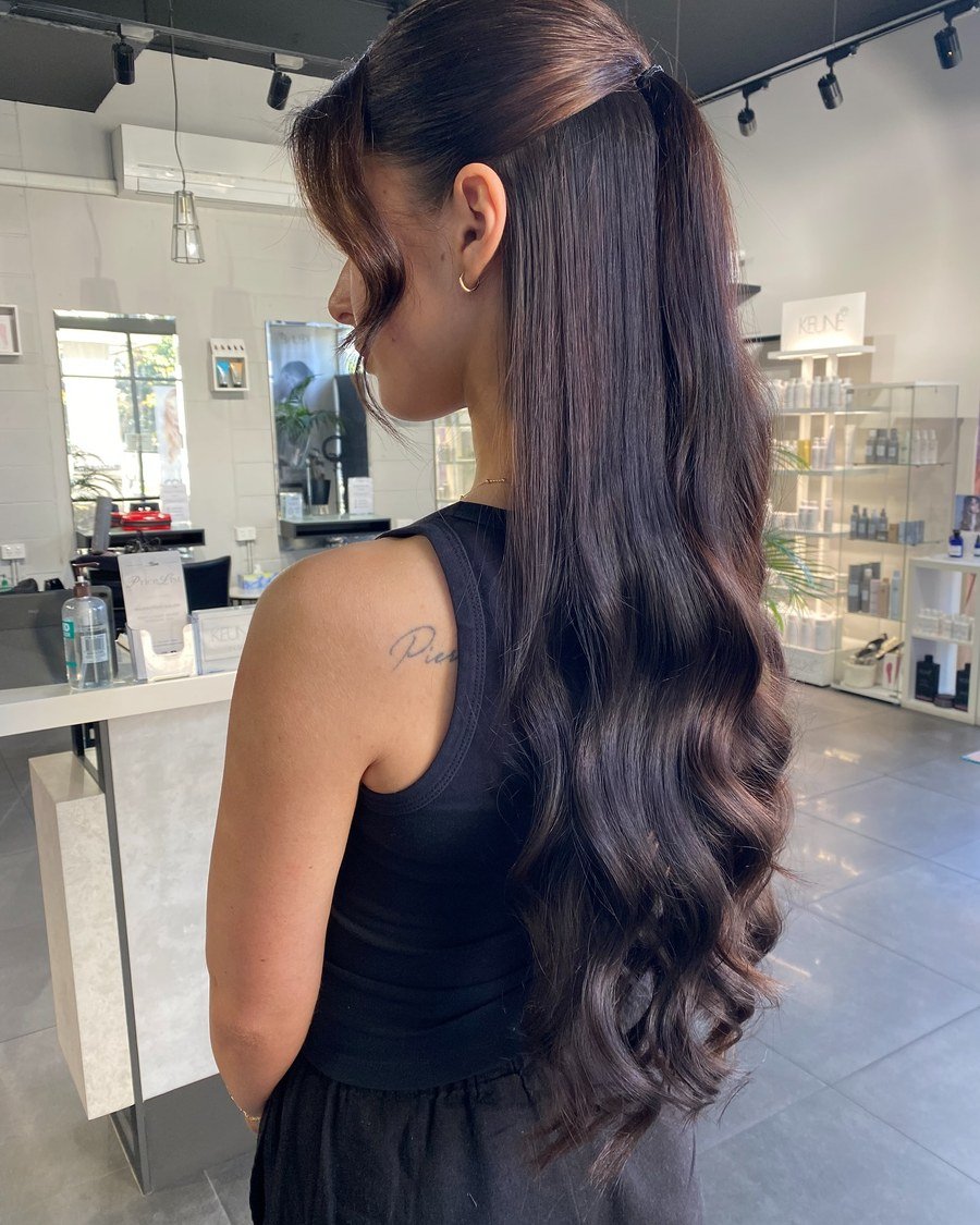 Half-Up with Curtain Bangs - semi formal hairstyles for women