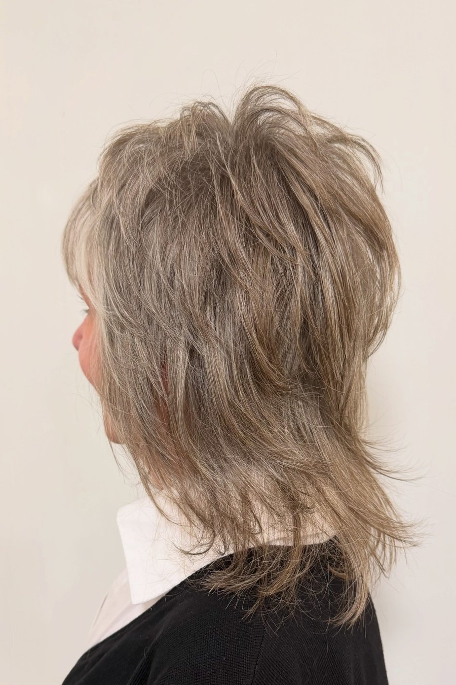 Piecey Shag medium length hairstyle for women over 70
