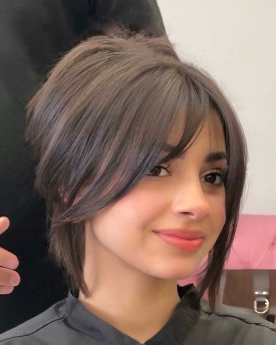 Bob with Curtain Bangs for thick hair - low maintenance short bob haircut