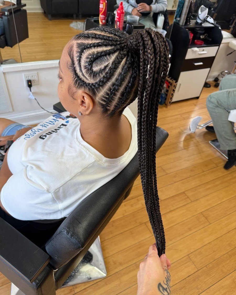 Stacked Braided Ponytail with Cornrows - fall hairstyles for black women