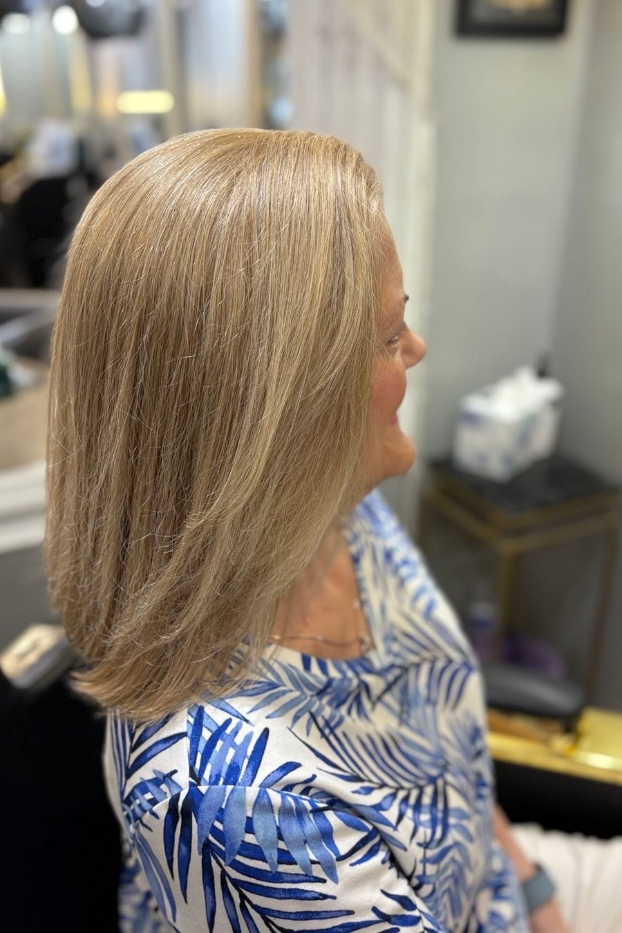 Rounded Long Bob medium length hairstyle for women over 70