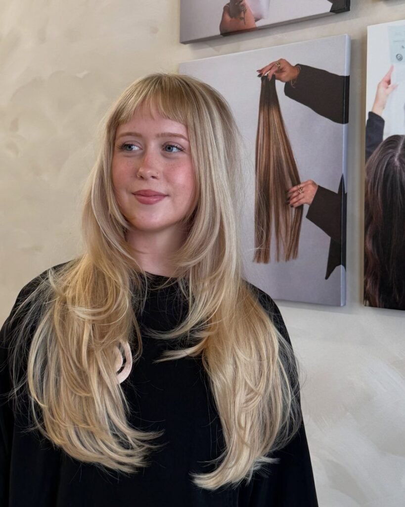 Micro bangs - long layered haircut for women over 50