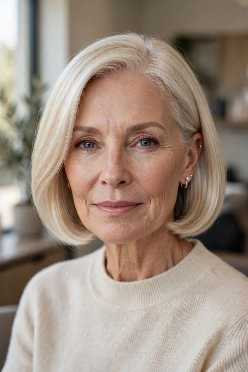 Blonde hair color idea for women over 50: Pearl Blonde