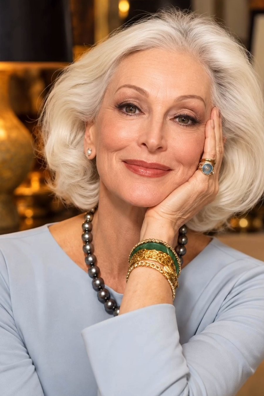 Long Bob with Side Part medium length hairstyle for women over 70