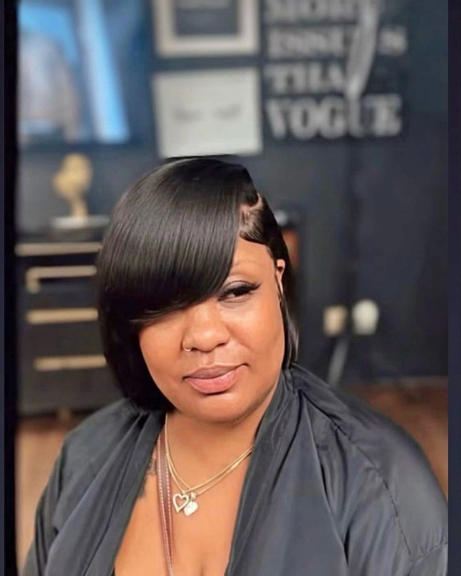 Bob with Side-Swept Bangs for thick hair - low maintenance short bob haircut