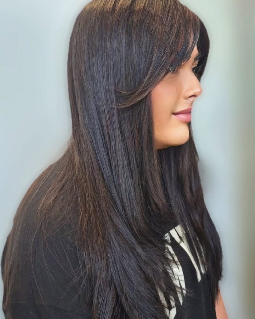 Long curtain fringe - long layered haircut for women over 50