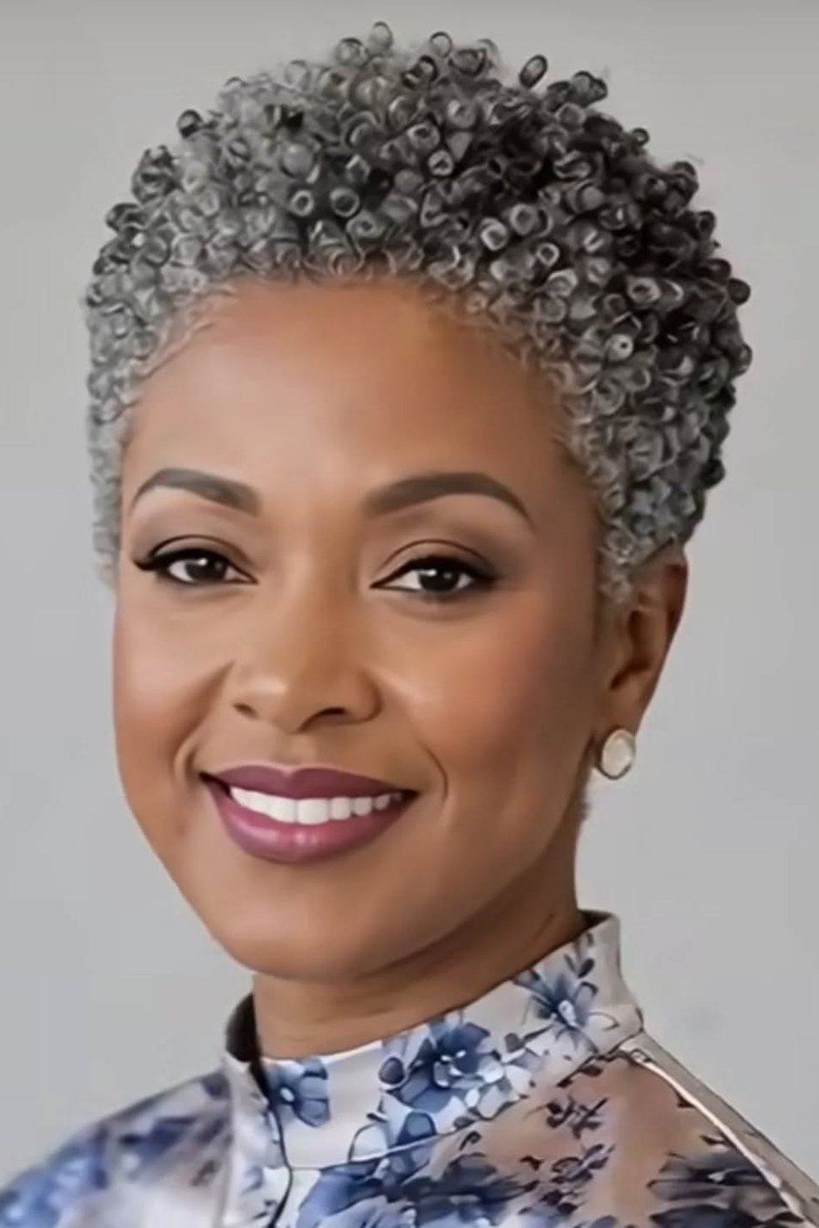 Curly Crop - low maintenance short grey hairstyles for women