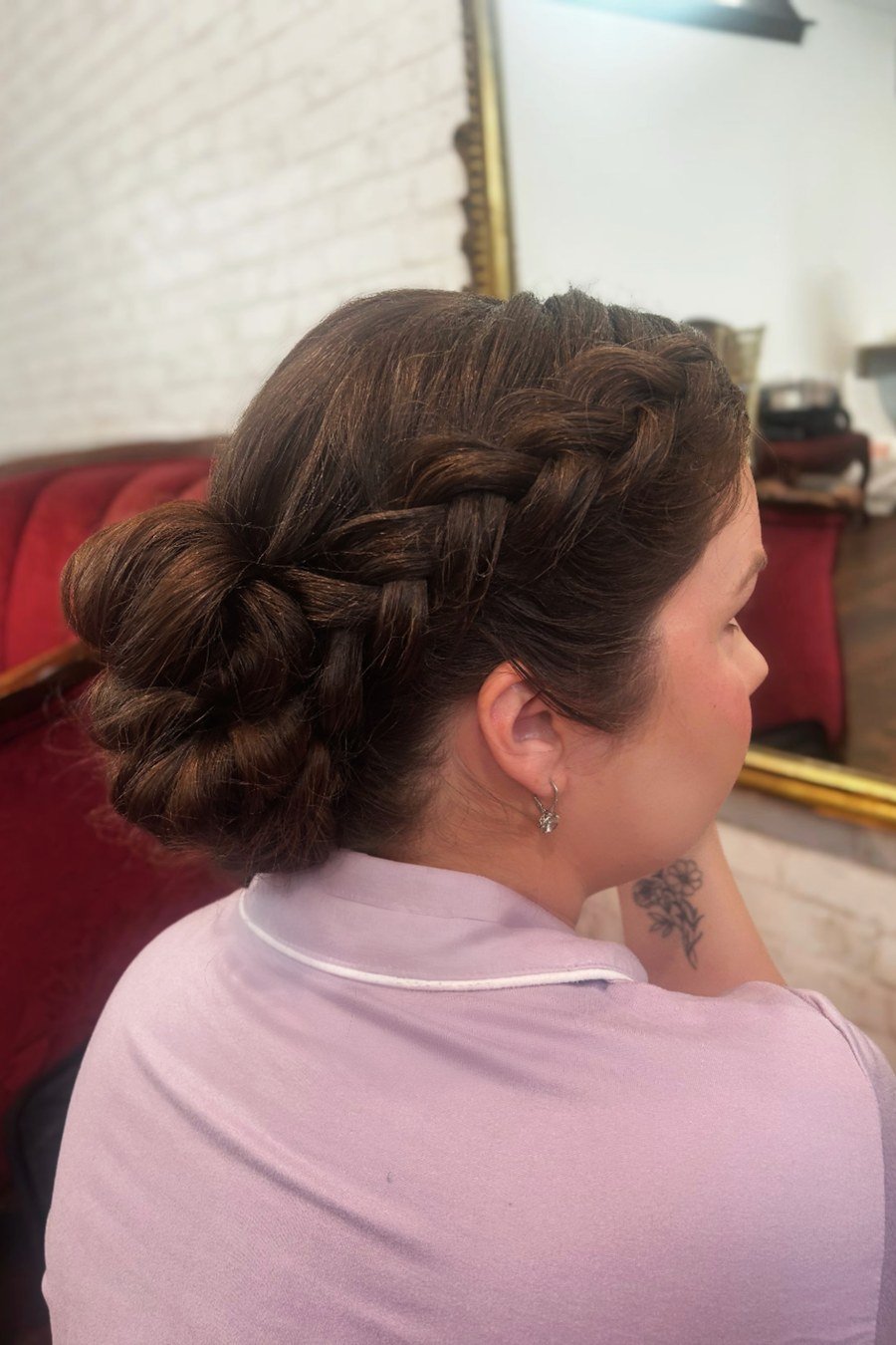Dutch Braid Crown bridesmaid hairstyle