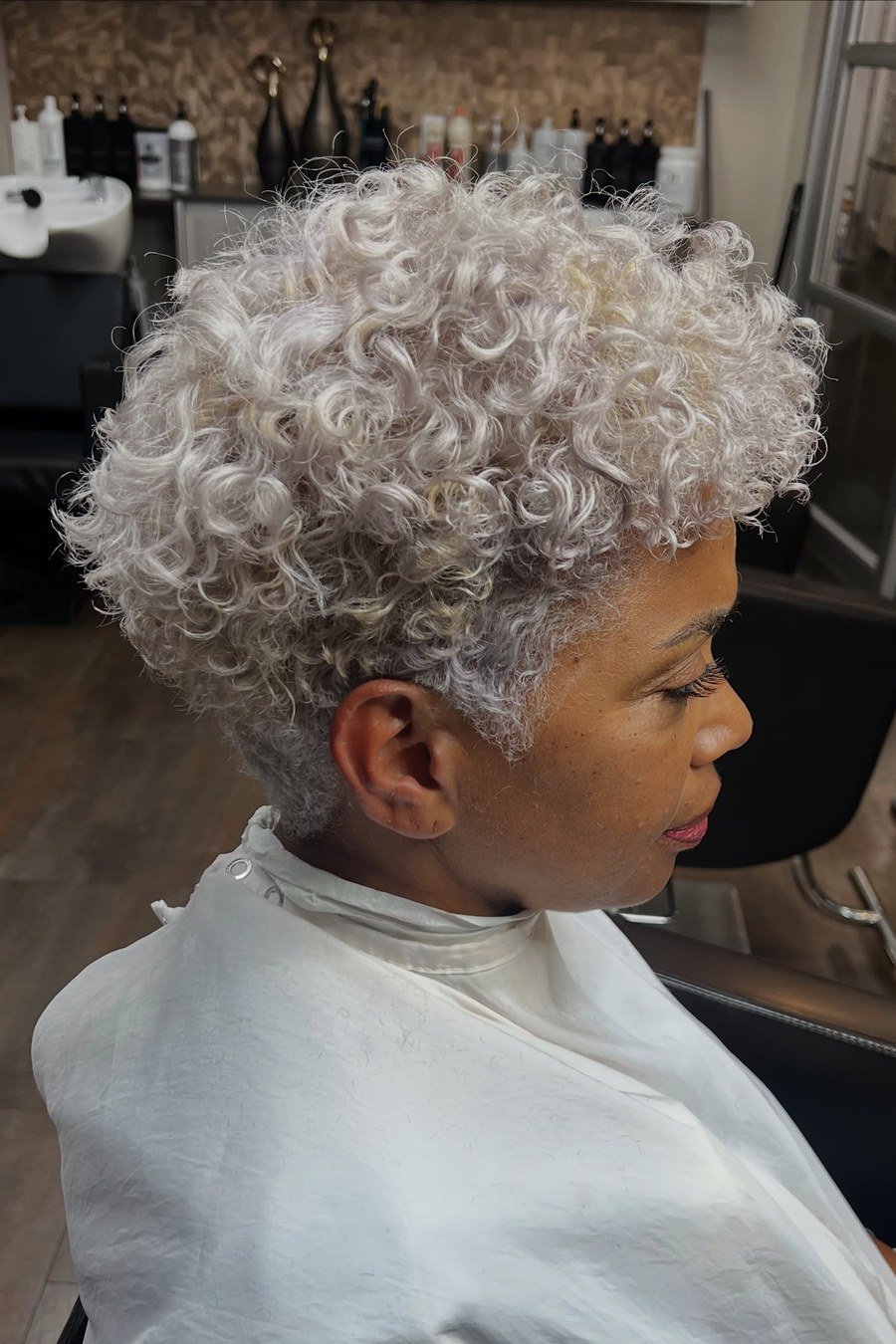 Natural Silver Curls (Wash-and-Go Cut) - low maintenance short grey hairstyles for women