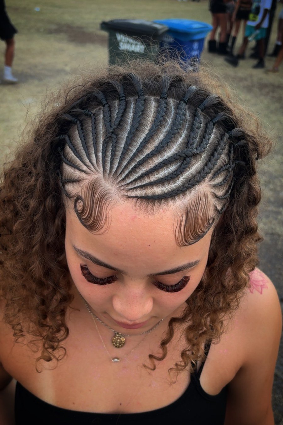 Halo Braid with Curly Bangs - natural hair styles