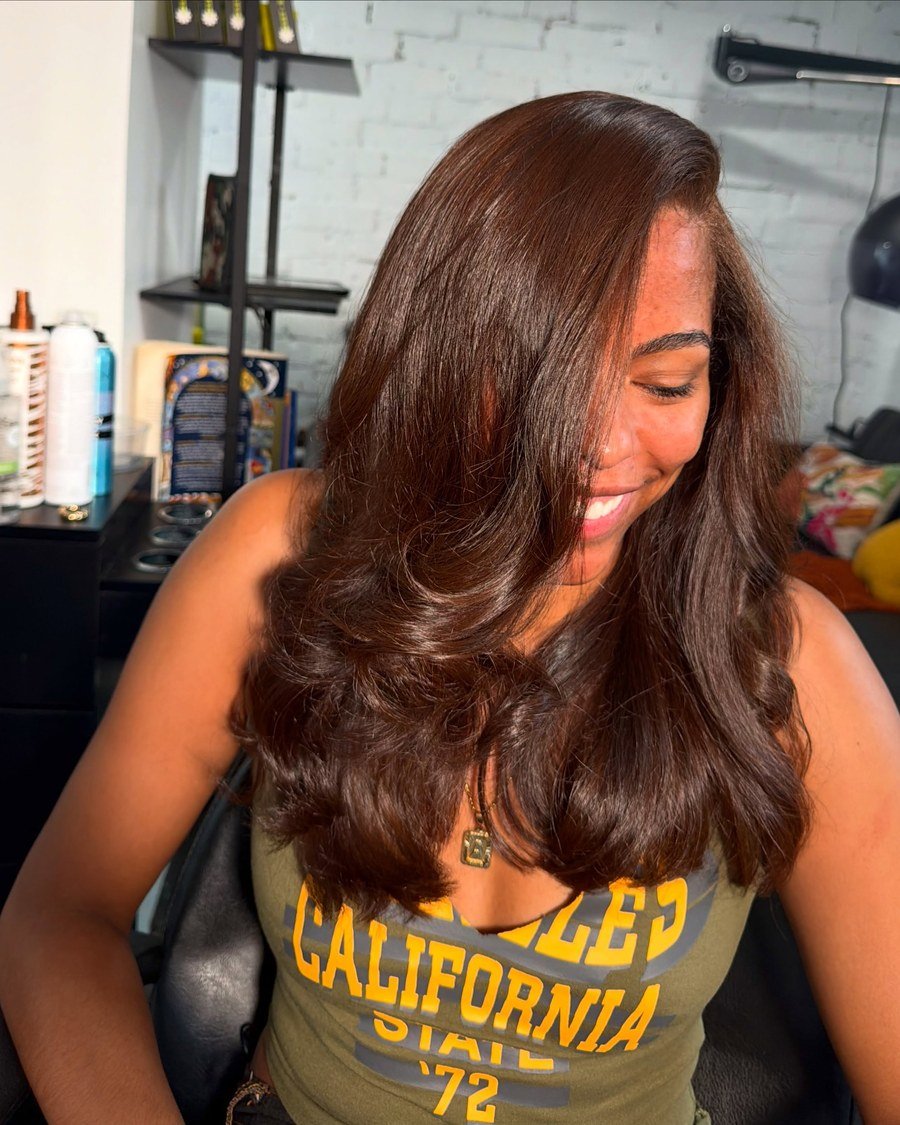 Chestnut Brown Blowout Layers - fall hairstyles for black women