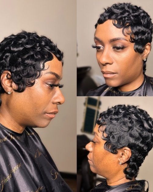 Thick curly long pixie