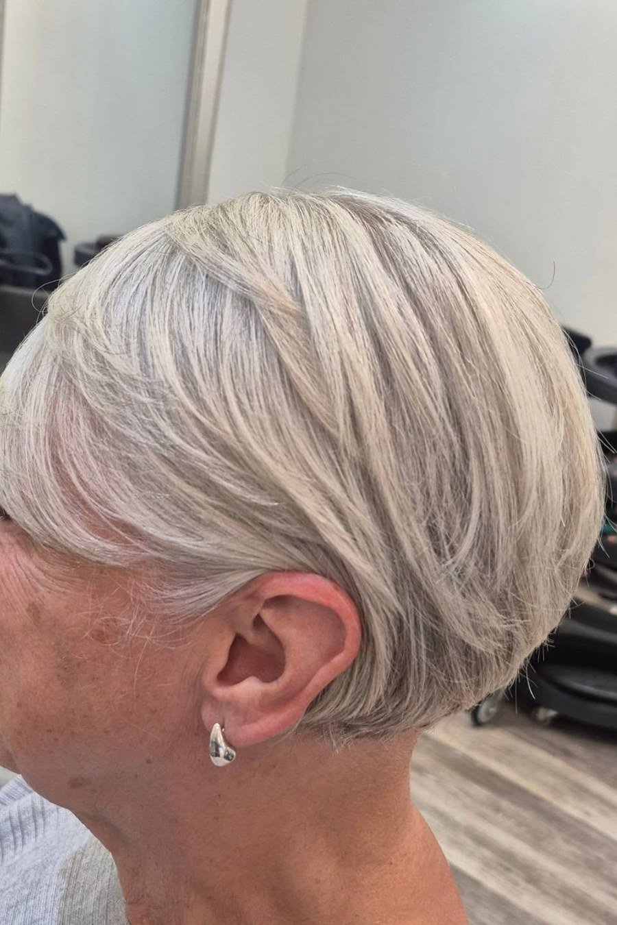 Side-Parted Bob - low maintenance short grey hairstyles for women