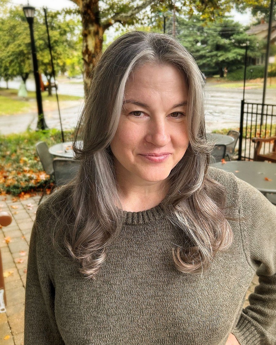 Silver Money Piece - gray hair color