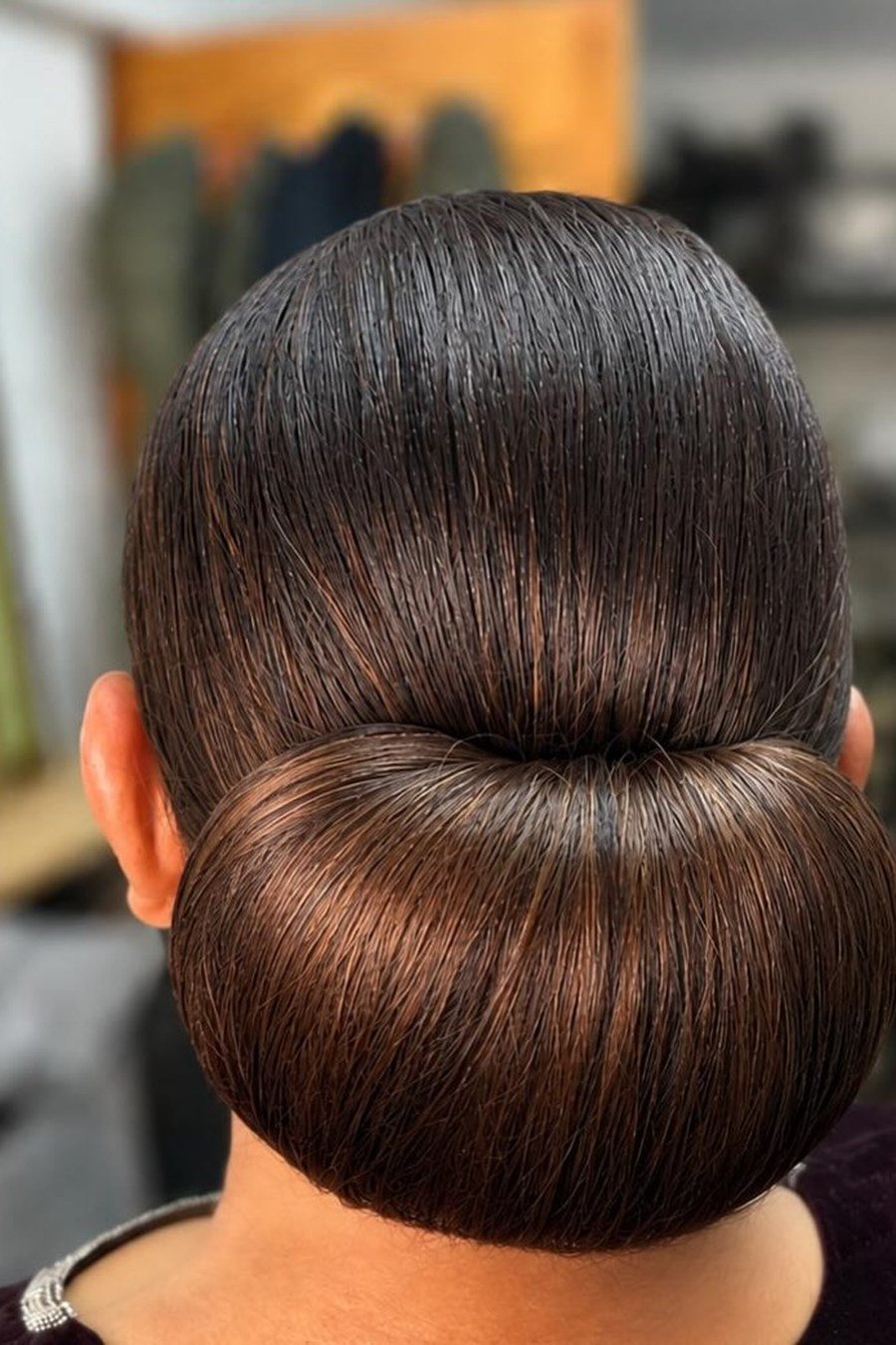 Glossy High-Shine Bun — easy updo for wedding guest hairstyle