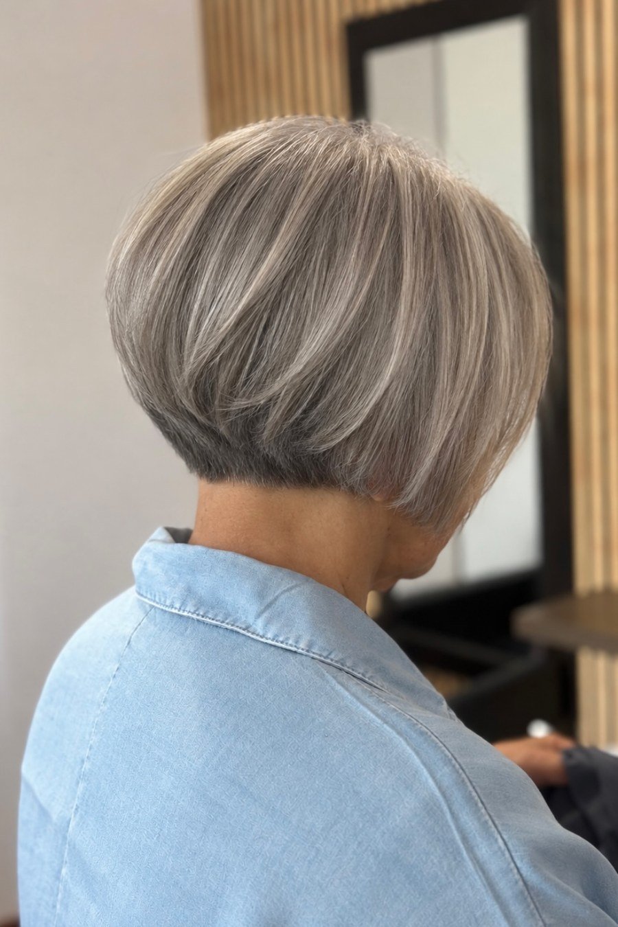 Stacked Bob - low maintenance short grey hairstyles for women