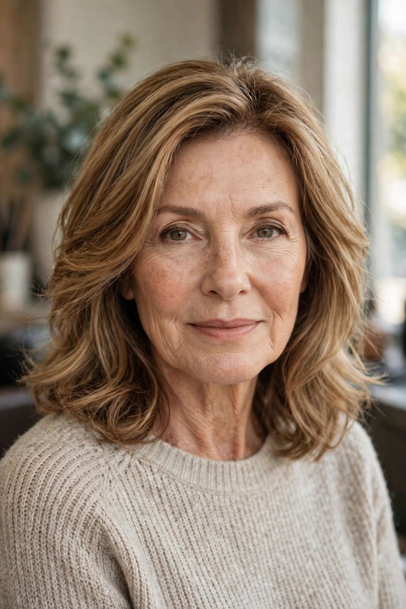 Blonde hair color idea for women over 50: Toffee Blonde