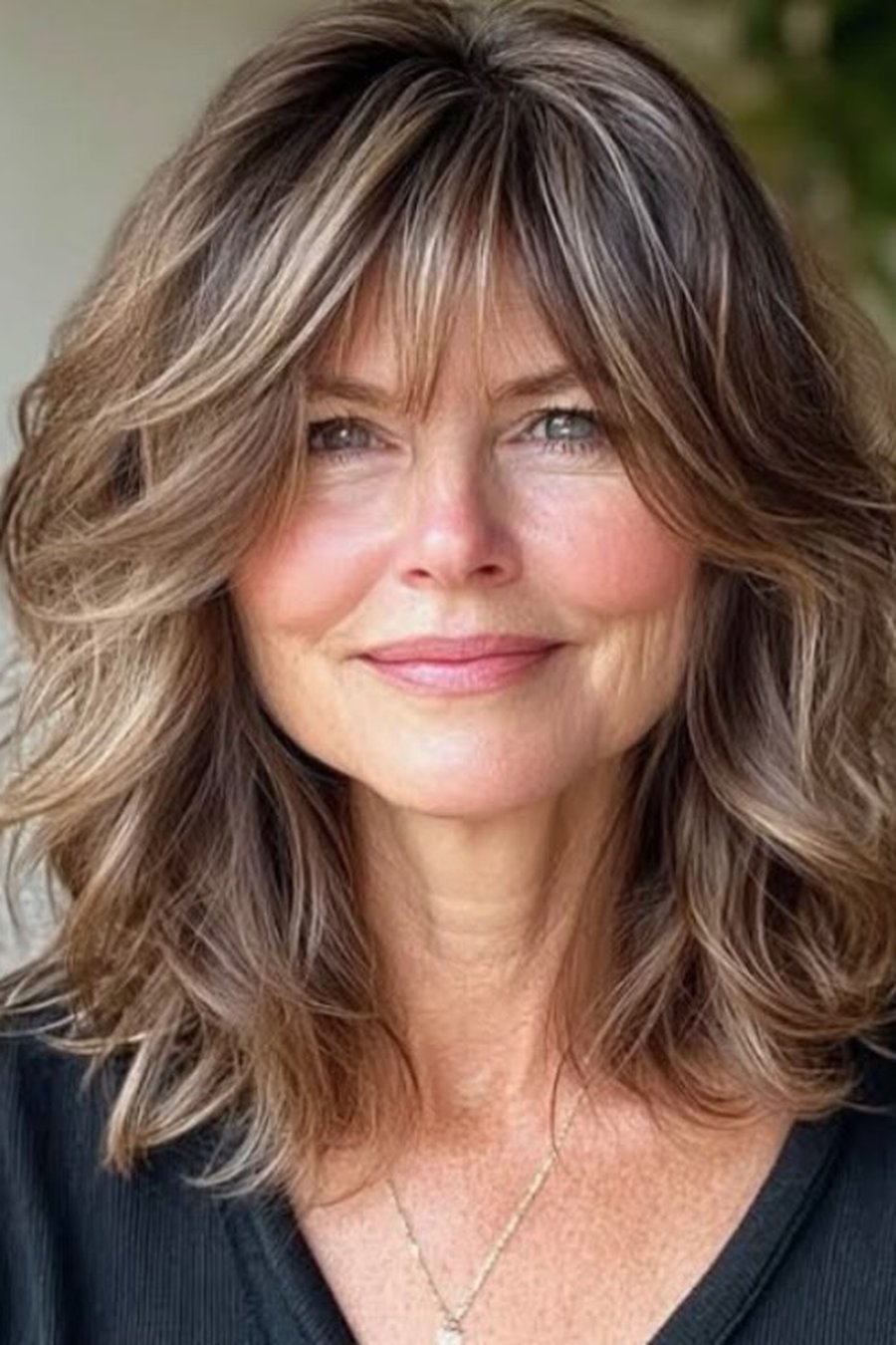 Tousled Mid-Length Layers medium length hairstyle for women over 70