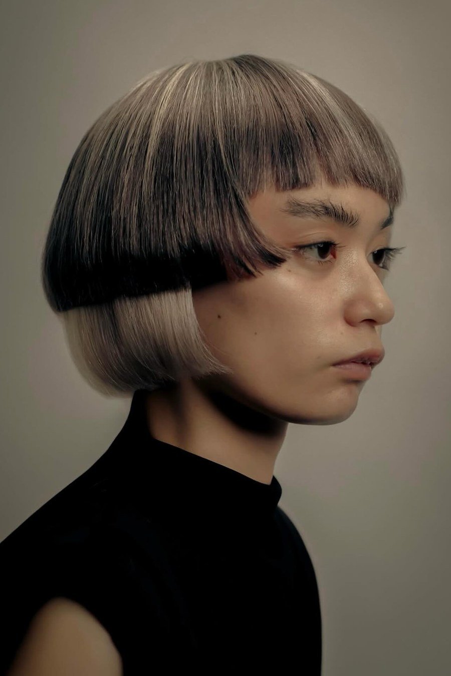 Modern Bowl Cut - low maintenance short grey hairstyles for women