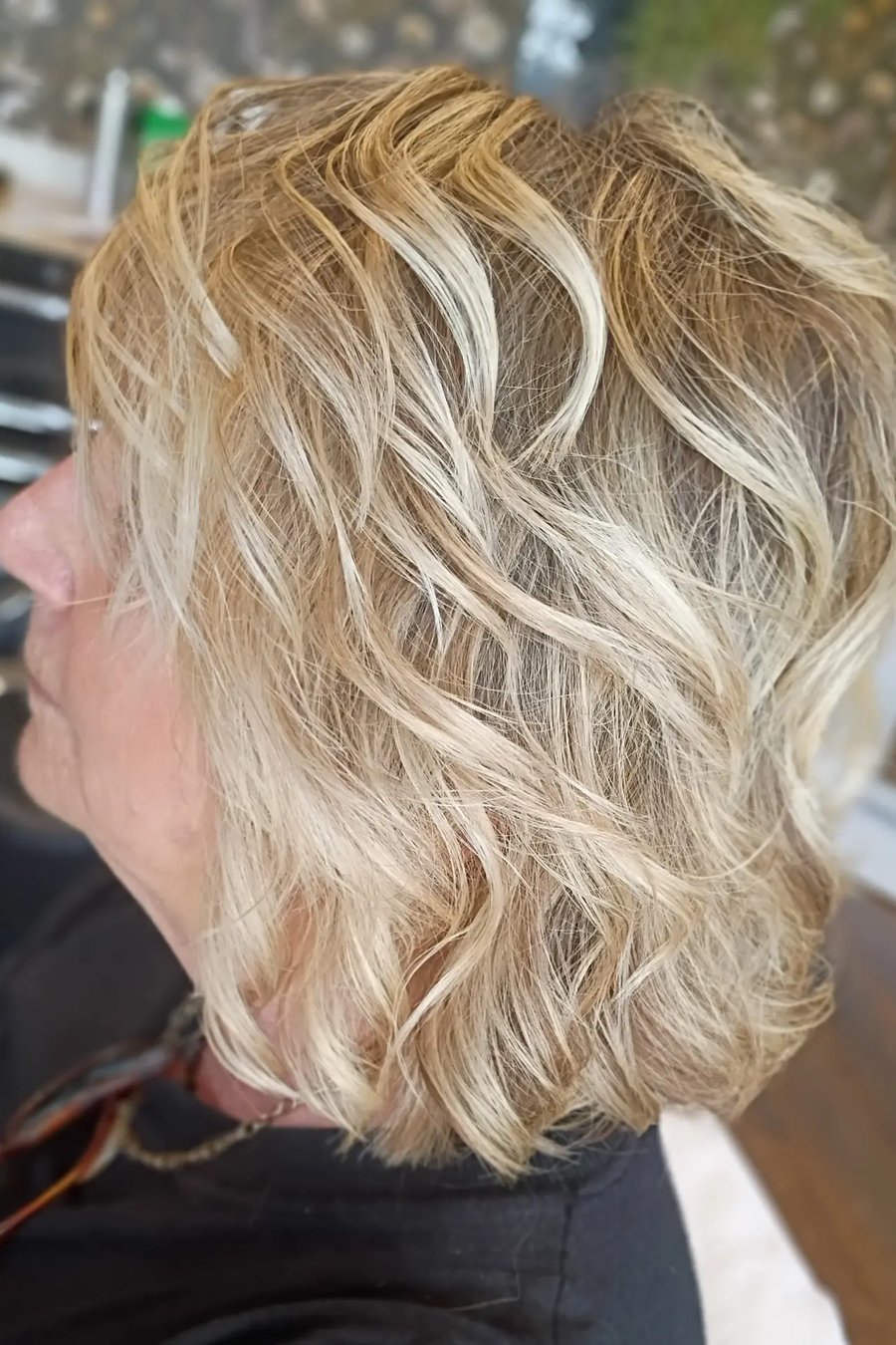 Textured Wavy Lob medium length hairstyle for women over 70