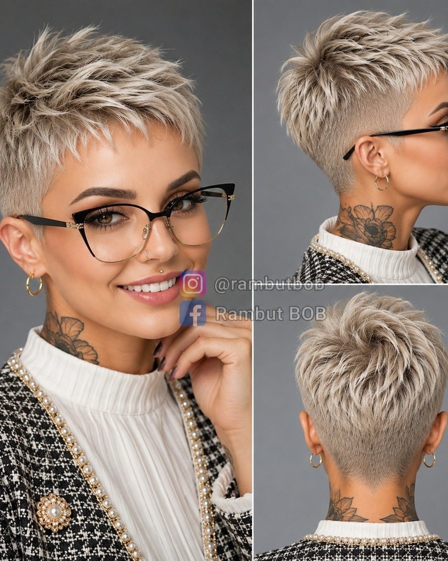 Platinum blonde long pixie