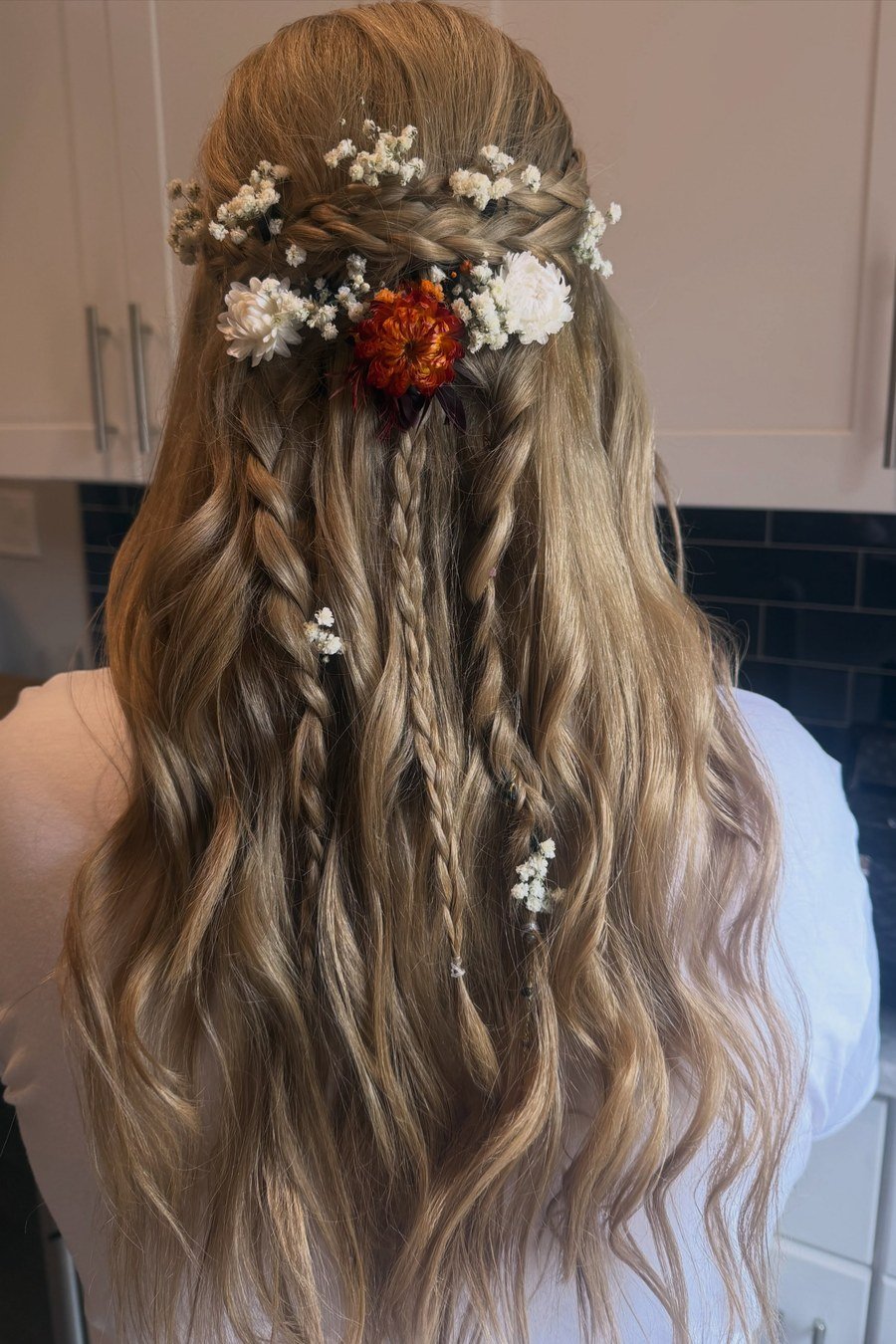 Boho Loose Waves with Braids bridesmaid hairstyle