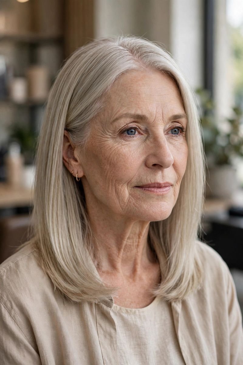 Blonde hair color idea for women over 50: Ash Blonde