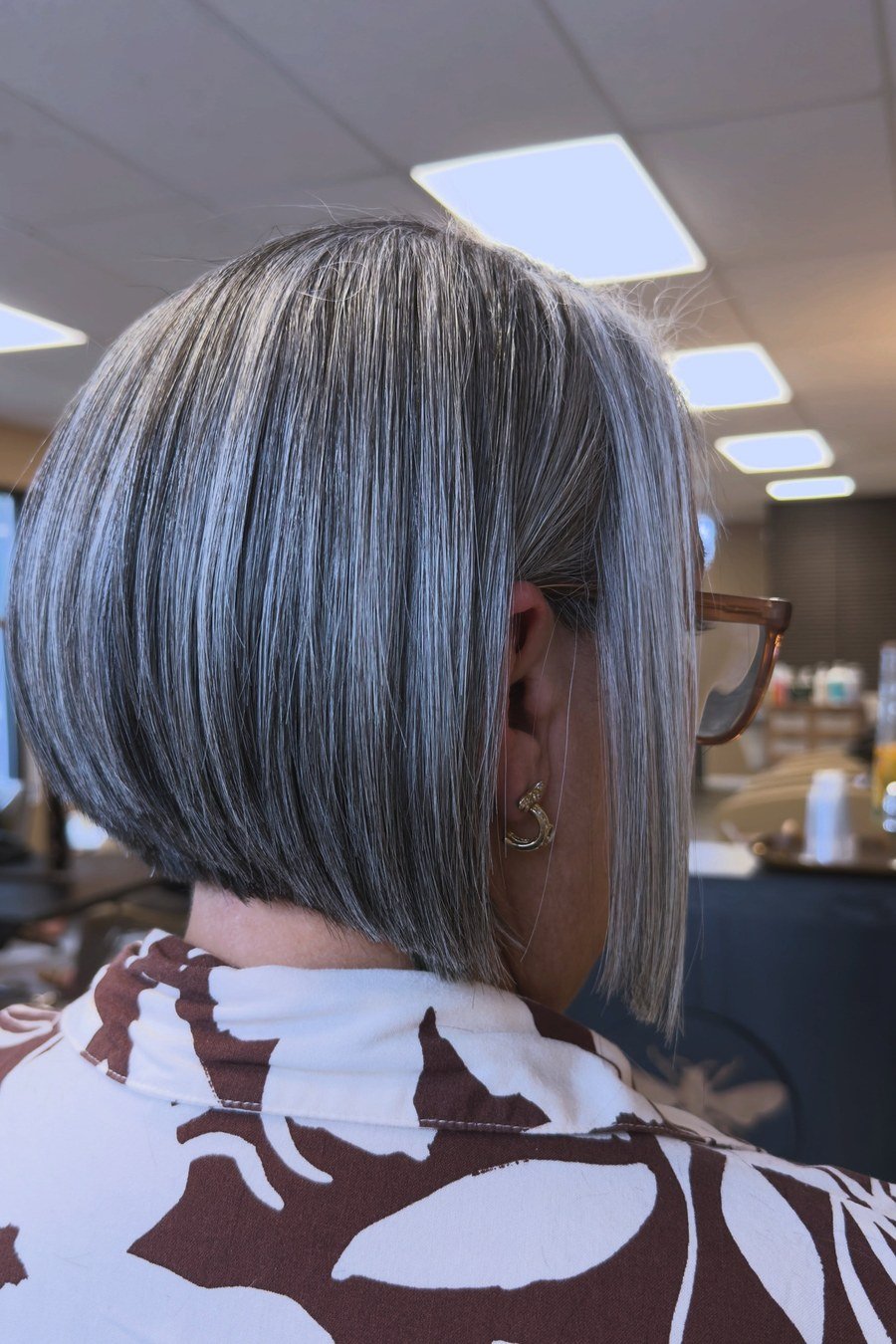 Sleek Straight Bob - low maintenance short grey hairstyles for women