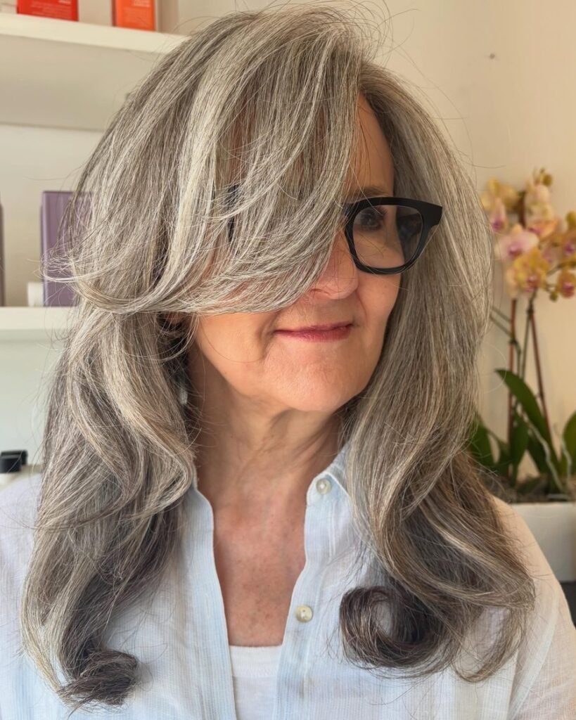Gray long layers - long layered haircut for women over 50