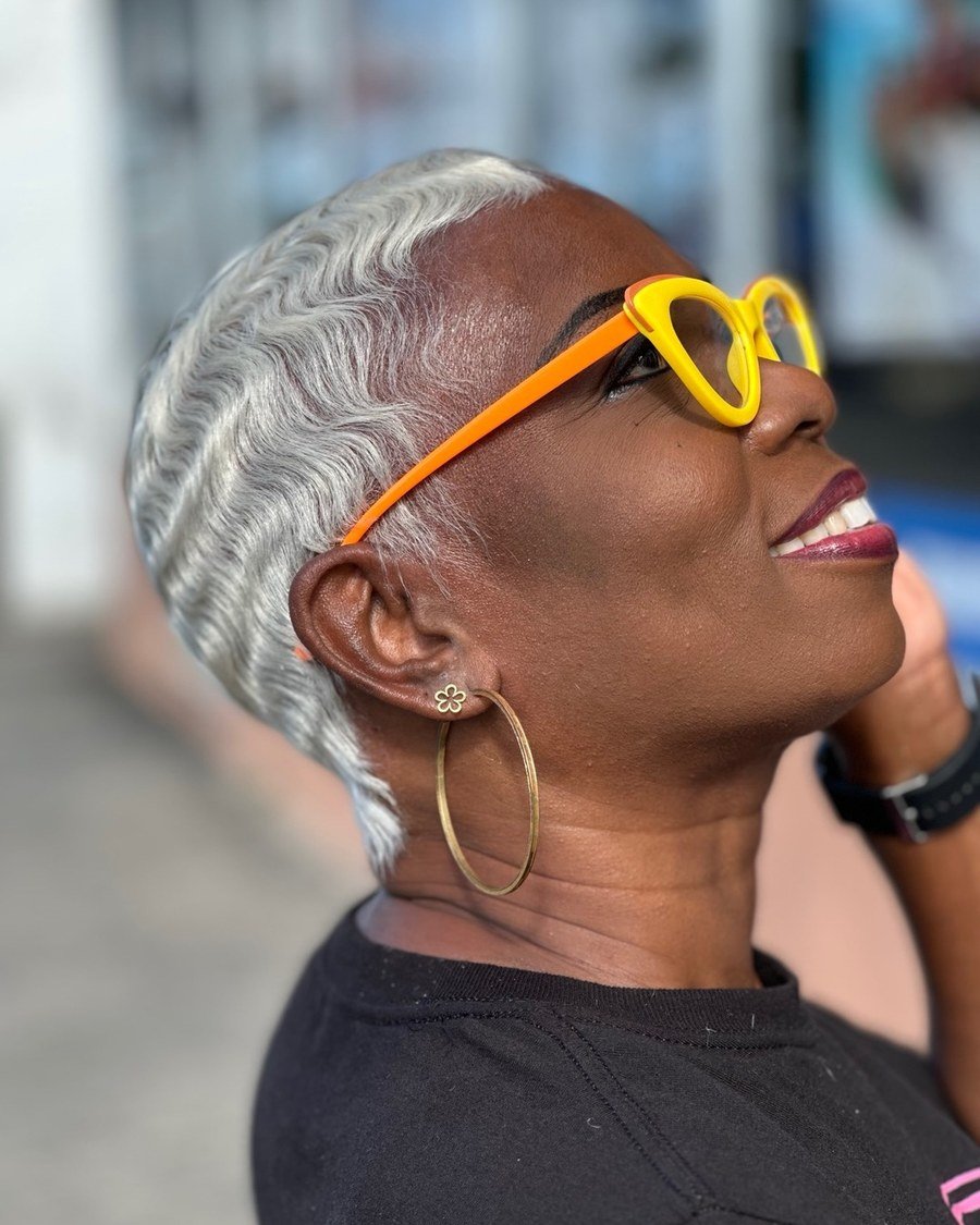 Side-Swept Platinum Pixie - fall hairstyles for black women