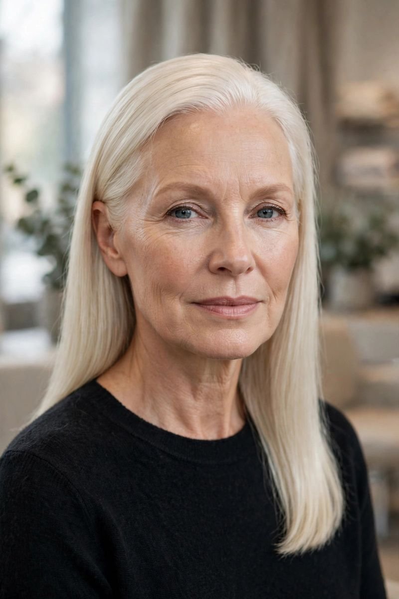 Blonde hair color idea for women over 50: Scandi Blonde