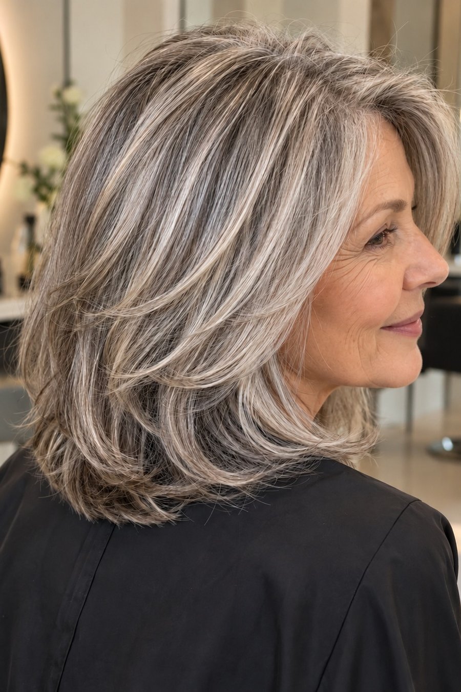 Silver Bob with Side Part medium length hairstyle for women over 70