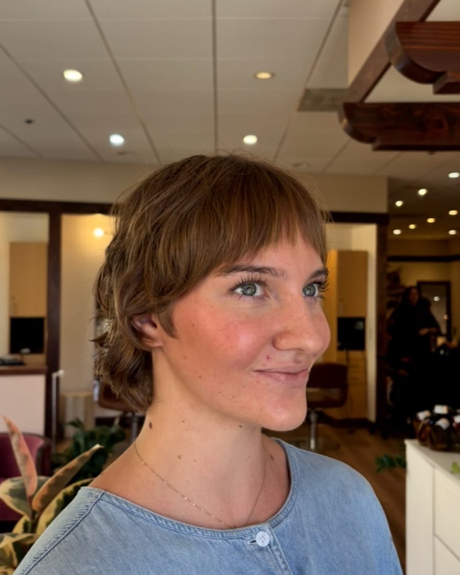 Long pixie with money piece face-framing highlights