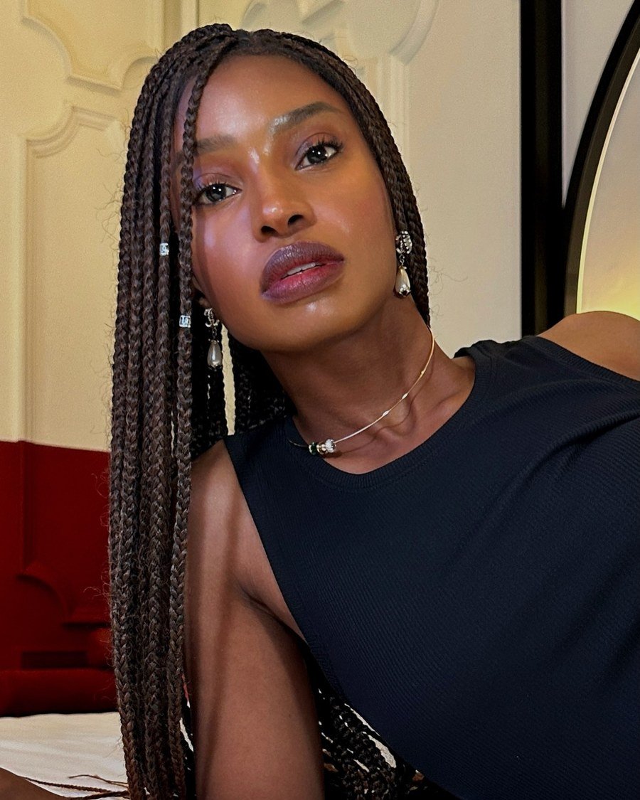 Long Cinnamon Box Braids - fall hairstyles for black women