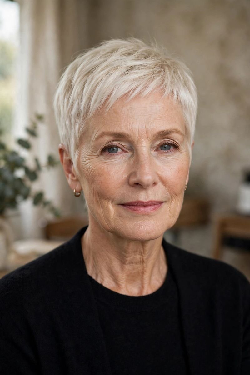 Blonde hair color idea for women over 50: Soft Platinum Blonde
