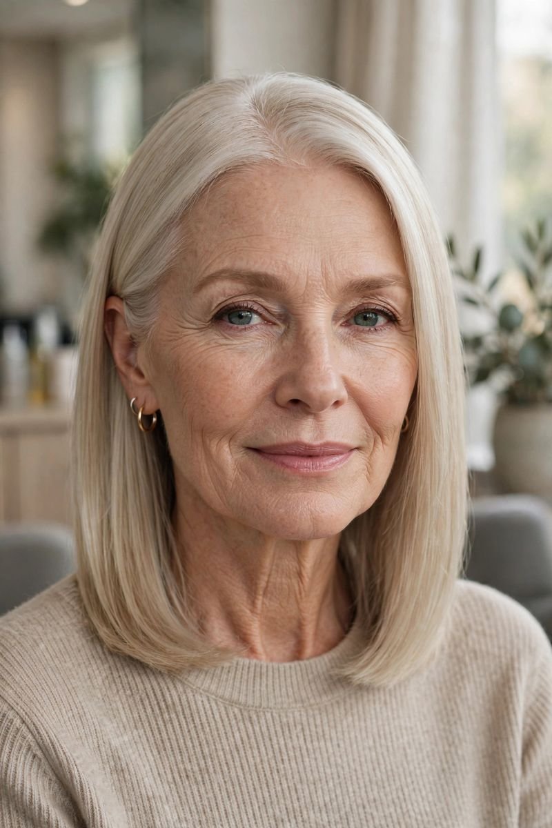 Blonde hair color idea for women over 50: Icy Beige Blonde