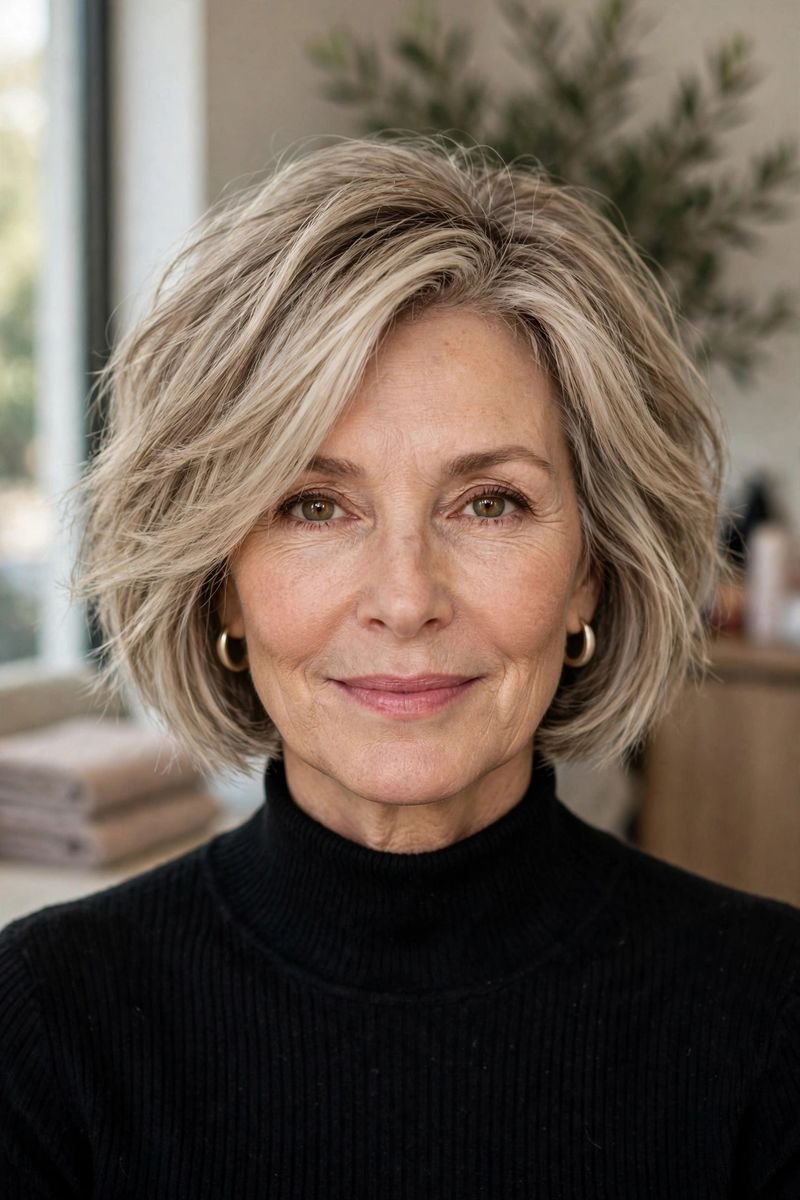 Blonde hair color idea for women over 50: Mushroom Blonde