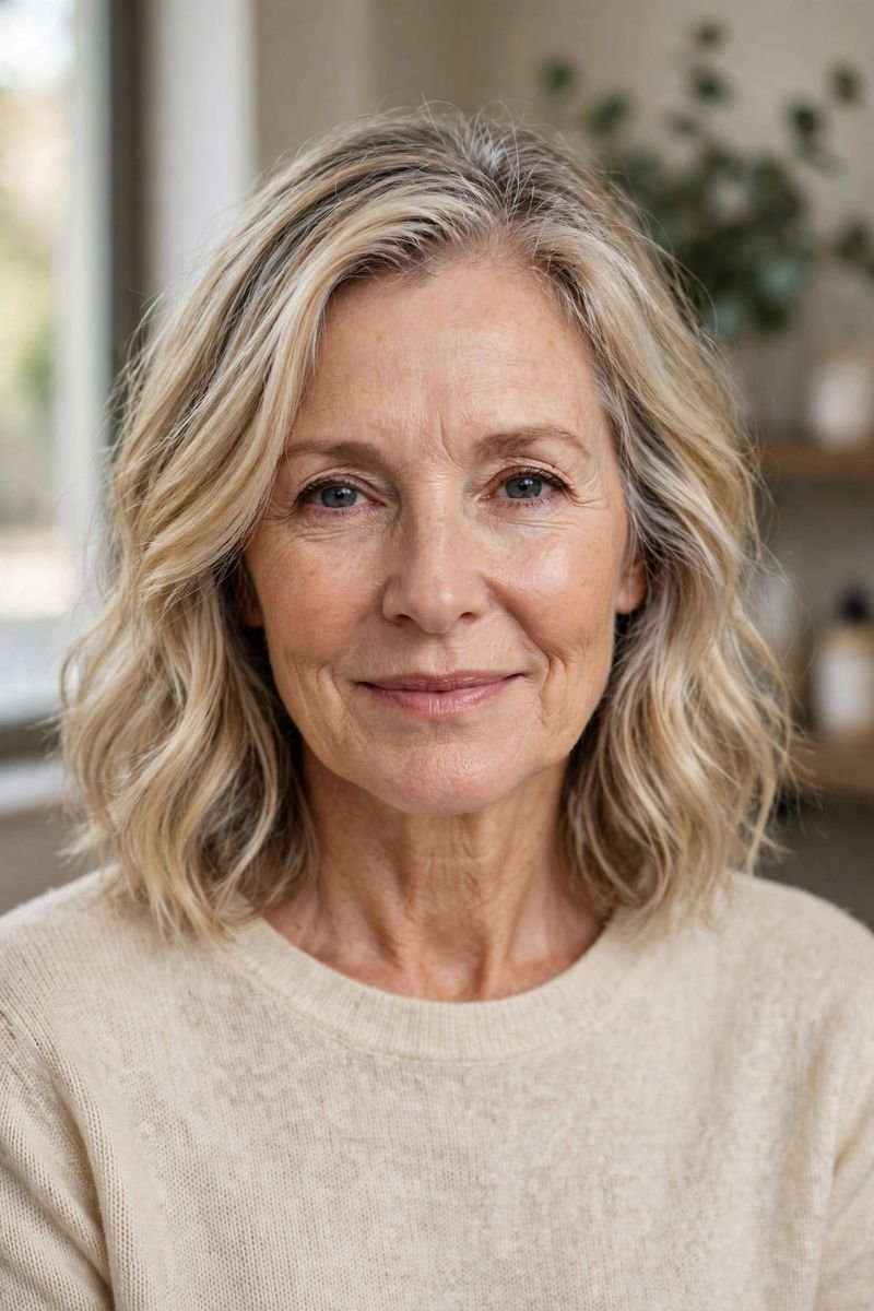 Blonde hair color idea for women over 50: Gray-Blending Blonde