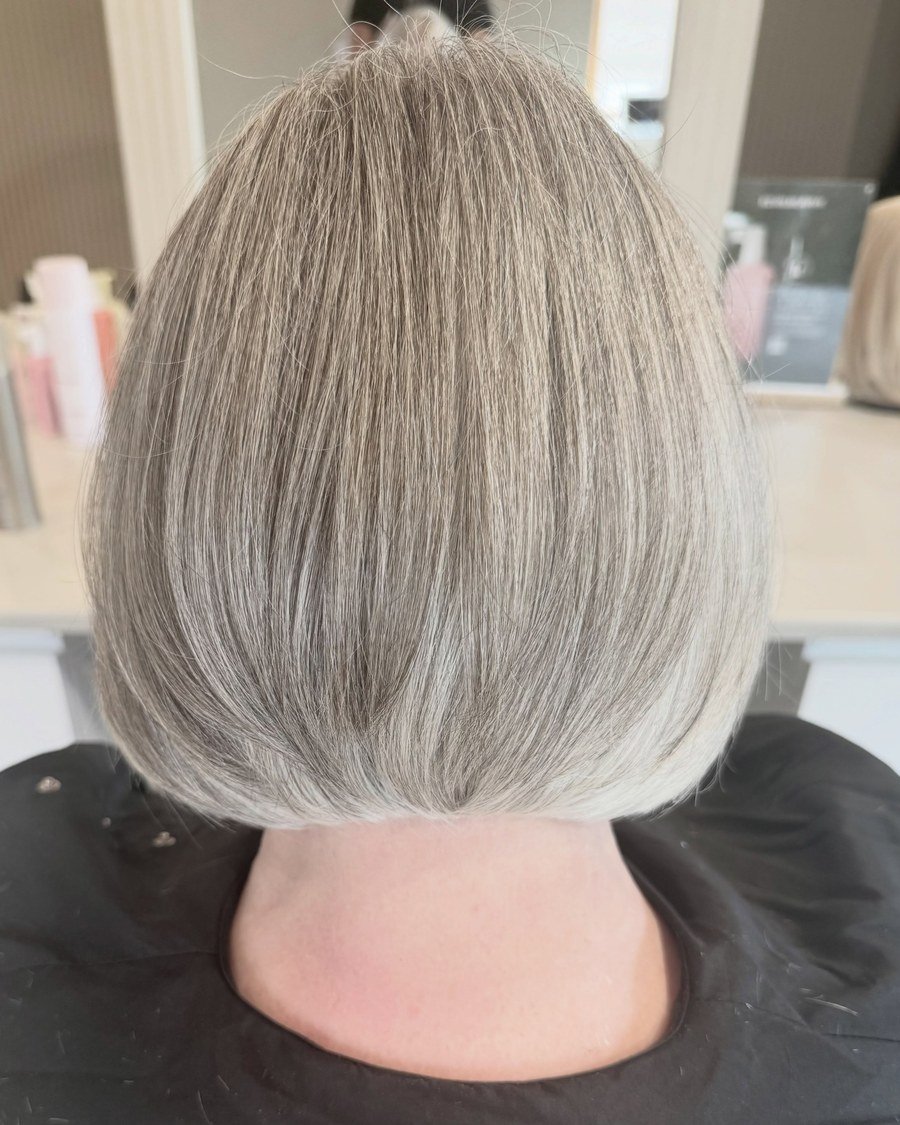 Silver/Gray Bob for thick hair - low maintenance short bob haircut