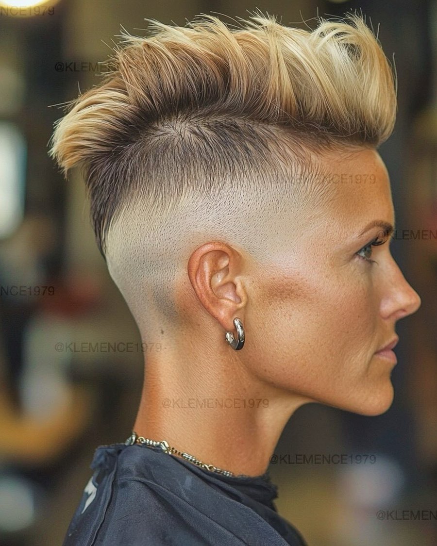 Edgy disconnected long pixie with fade