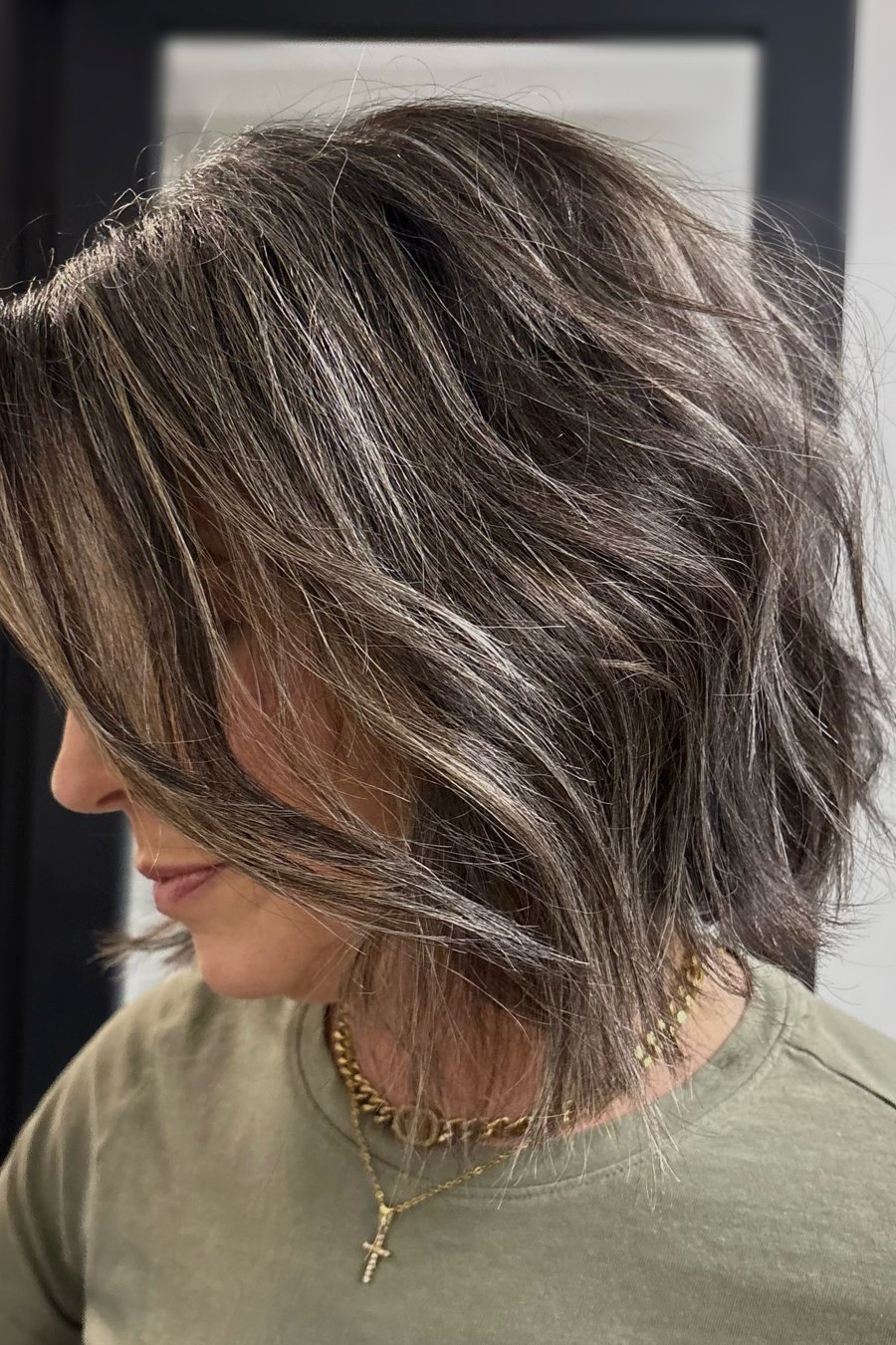 Silver Balayage Shoulder Cut medium length hairstyle for women over 70