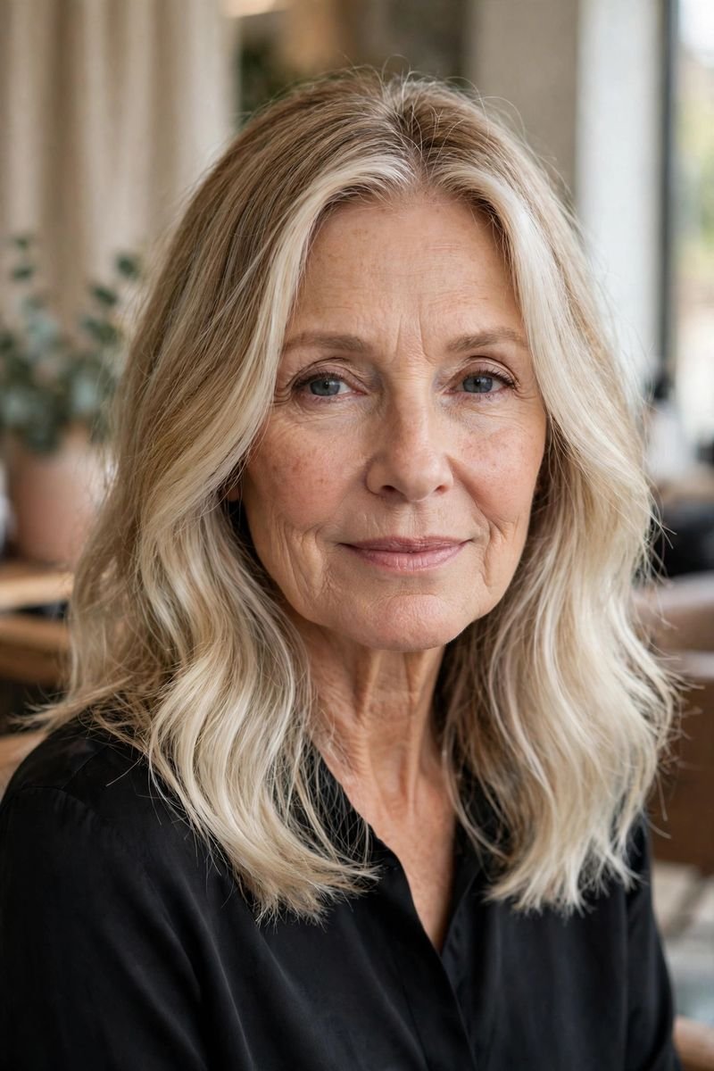 Blonde hair color idea for women over 50: White-Blonde Transition