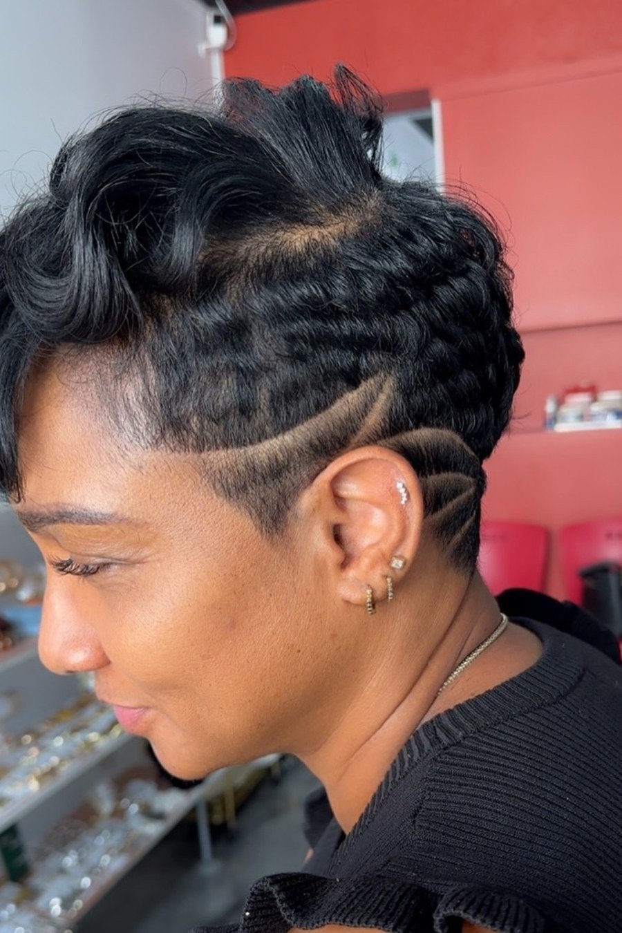 Curly Pixie with Shaved Side — edgy short curly haircuts