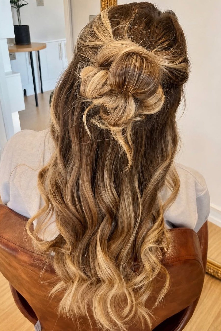 Messy Half-Up Bun — half up half down hairstyles for women