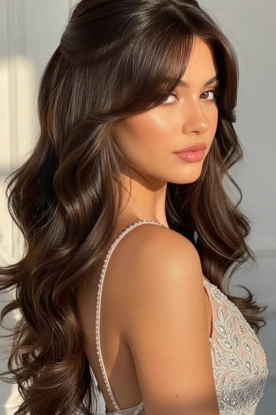 Half-Up with Curtain Bangs — half up half down hairstyles for women