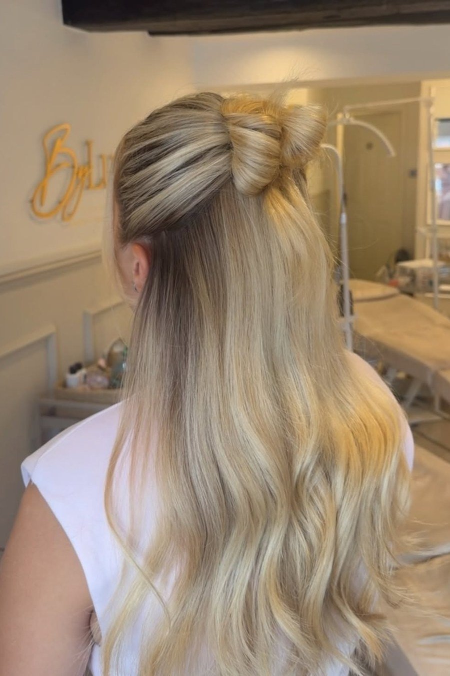 Half-Up Knot — half up half down hairstyles for women